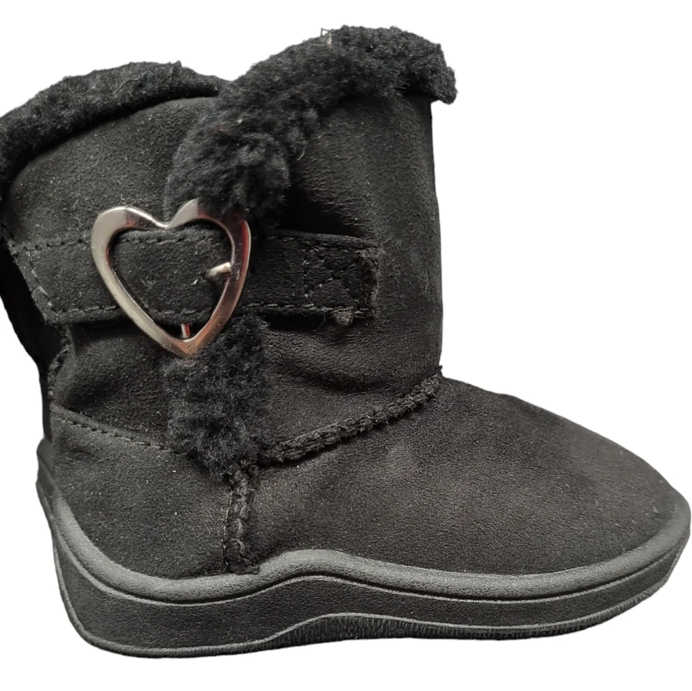 NEW - TODDLER GARANIMALS FAUX SUEDE,BLACK FURRY BOOTS WITH HEART BUCKLE …